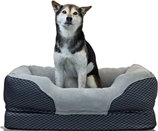 BarksBar Snuggly Sleeper Medium Gray Diamond Orthopedic Dog Bed with Solid Orthopedic Foam, Soft Cotton Bolster, and Ultra Soft Plush Sleeping Space – 32 x 22 Inches