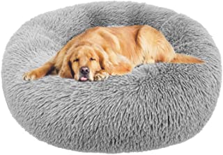 Calming Dog Bed & Cat Bed, Anti-Anxiety Donut Dog Cuddler Bed, Warming Cozy Soft Dog Round Bed, Soft Pet Cushion Bed for Dog Cat Joint-Relief Sleep (24″, Long Fur)