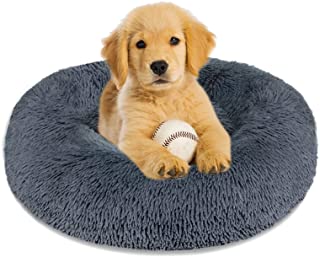 Calming Dog Bed Cat Bed Donut Cuddler, Anti Anxiety Dog Bed for Small Medium Large Dogs Cats, Machine Washable Round Warm Bed, Faux Fur Pet Bed, Waterproof Non-Slip Bottom (23″/30″/36″)