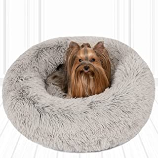 Friends Forever Donut Cat Bed, Faux Fur Dog Beds for Medium Small Dogs – Self Warming Indoor Round Pillow Cuddle