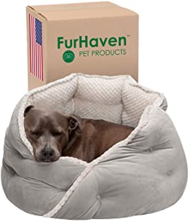 Furhaven Cozy Pet Beds for Dogs and Cats – Hi Lo Thermal Cuddler Dog Bed, Minky Plush and Velvet Calming Hug Bed – Multiple Colors and Sizes
