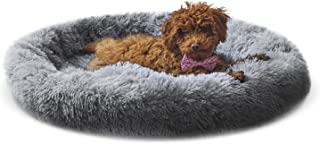 Wolf in Winter Calming Pet Bed for Dogs and Cats – Plush Self Warming Round Anti Anxiety Dog Bed Donut That Pets Absolutely Love Comes with Our Silicon Water Bowl – Large Size, Heather Grey